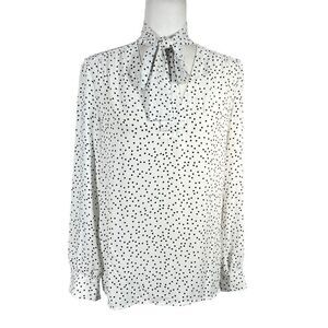 Judith & Charles Womens Size Small 6 Polka Dots Cut-Out Bow Neck Blouse Top Blac